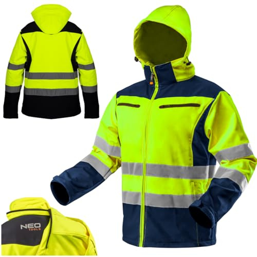 Neo Tools Softshell varningjacka med reflekterande ränder orange neon gul arbetsjacka varningsskydd säkerhetsbyxor XXL neongelb