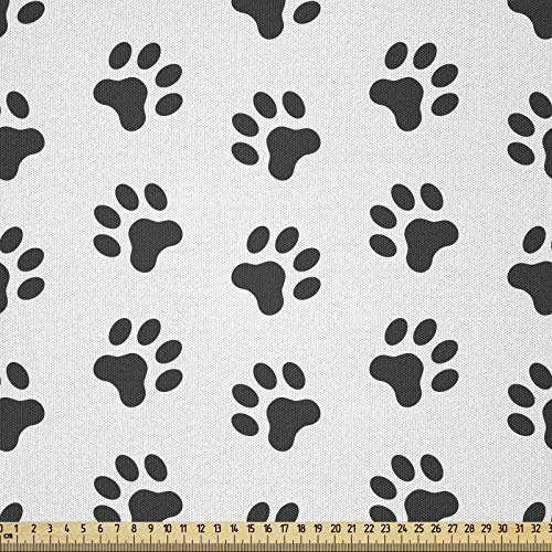 ABAKUHAUS Pfotenabdruck Stoff als Meterware, Welpen-Kätzchen Hund und Katze, Microfaser Stoff für Dekoratives Basteln, 1M (230x100cm),Dunkelgrau und Weiß