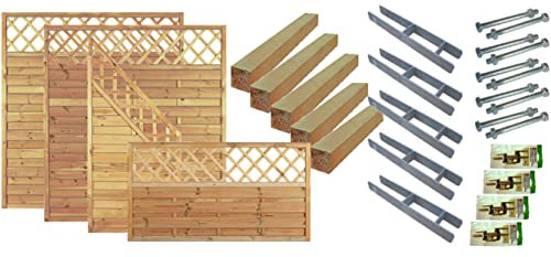 TETZNER & JENTZSCH Zäune Memphis 1 I Sichtschutz Zaun 180 x 180 cm Graugrün I Gartenzaun aus Holz für den Sichtschutz I Zaun mit Lamellenwand I Gartenzaun Komplettset mit Trennwand für den Windschutz
