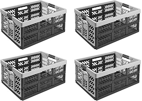 4x Stabile Profi Klappbox 45L - 54 x 37 x 28 cm - Einkaufskiste klappbar mit Soft-griffe - Transportkiste stapelbar, Hellgrau