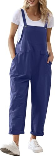 YESNO Damen Latzhose Sommer Oversize Trägerhose Beiläufig Loose Bib Pants Overall Baggy Jumpsuit Strampler Sommerhose mit Träger PV9DE