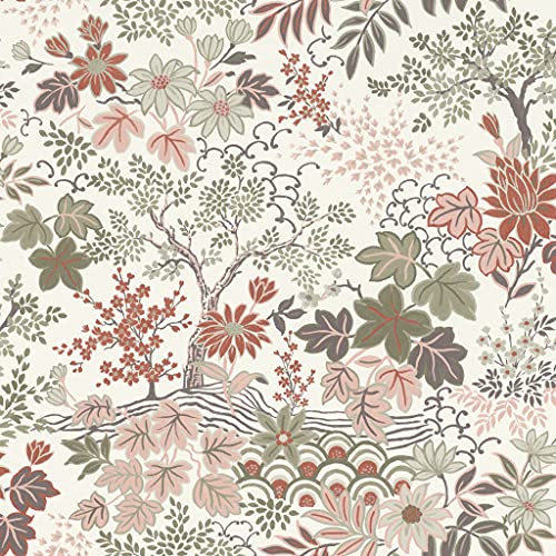 Rasch Tapeten 553338 - Bunte Vliestapete aus der Kollektion Salisbury mit unterschiedlich- farbigen Blättern auf Weißem Hintergrund mit leichter Struktur – 10,05m x 53cm (L x B)