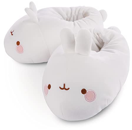 NICI Chaussons peluches Molang Taille 34-37 (M) – Chauds, moelleux, chausson en peluche avec semelles antidérapantes pour garçons, filles, adultes – Pantoufles peluches – Blanc