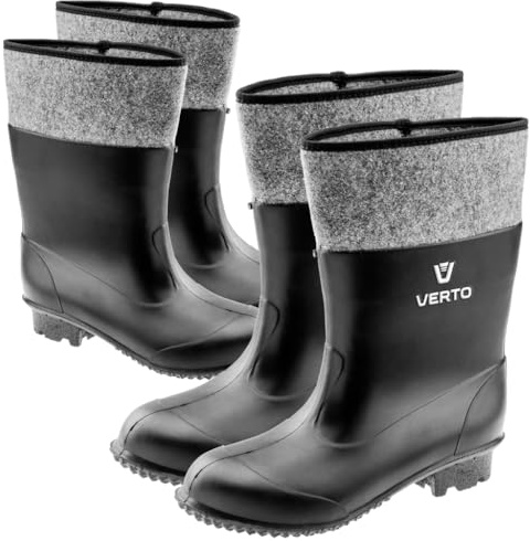 VERTO Stivali da uomo in feltro in PVC, interno foderato in feltro, gambo alto, suola antiscivolo con profilo anti-calpestio, gli stivali vestono 2 taglie più in grandeTaglia: 42, nero