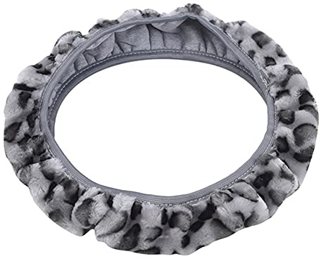 Uposao Plüsch Auto Lenkradbezug, Leopard Muster 38cm / 15'' Universal Lenkradhülle Plüsch Winter Lenkradbezug Anti Rutsch Lenkradschutz Lenkradabdeckung Lenkradschoner Winter-Schutz für Damen,Grau