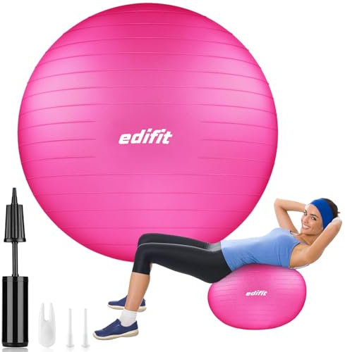 EDIFIT, Palla Fitness, 55, 65 e 75cm, Pilates Attrezzi Casa, Incluso il Gonfiatore, Fitball, Yoga Accessori, Palla Gravidanza, Ginnastica Ritmica (55 cm, Rosa)