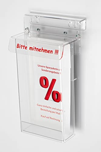 Acrylglastechnik Danier Prospektbox/Flyerbox/für DIN LANG/wetterfest/mit Deckel/Prospekthalter/Prospektständer mit Schriftzug