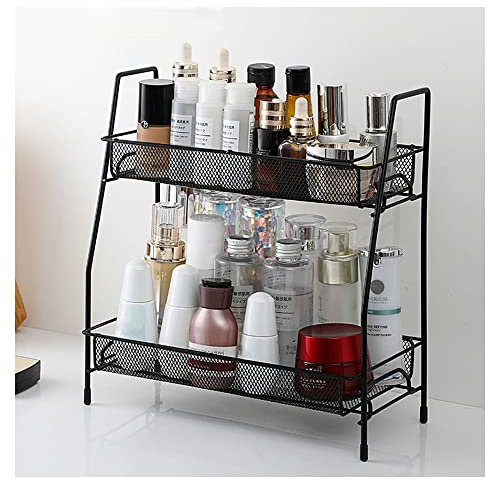 Axroad Mall 2-Tier Kitchen Spice Rack Organizer, Stepped Metal Kitchen Storage Basket Can Removable Storage Organizer Holder for Spice Jar, Can, Bottle, Cosmetic Storage Rack (31 * 14 * 33 cm, Black)