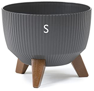 MELTOM Blumentopf Schale mit Füßen Einsatz Kräutertopf Übertopf Pflanzschale Eco Recycled Rund für Innen- und Außenbereich (Anthrazit, S - 24 cm)