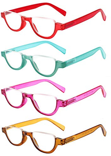 SIGVAN 4 Pairs of Colorful Fashion Half Moon Frame Reading Glasses Spring Hinge Male and Female Readers (Multicoloured 1, 1.00, multiplier_x)