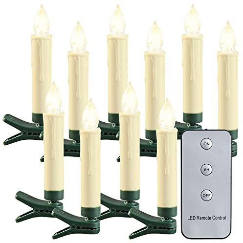 Lunartec LED-Outdoor-Weihnachtsbaum-Kerzen mit Timer, warmweiß, 10er-Set, IP44