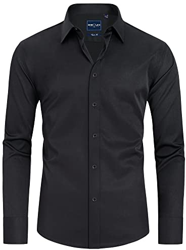 Alimens & Gentle Men's Black Dress Shirt Slim Fit Long Sleeve Stain Proof Button Down Shirts Office Wedding M