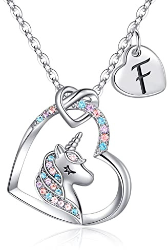 TINGN Einhorn Geschenke für Mädchen, Einschulung Mädchen Einhorn Kette 14K Weißgold Vergoldet CZ Herz Anhänger Kette Prinzessin Geburtstagsgeschenk Einschulung Geschenk für Kinder Tochter Enkelin