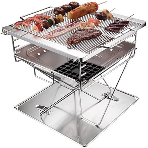 BLUNOA BBQ-Grillroste Holzkohle-Barbecue-Grill Tragbarer Klappbarer Holzkohlegrill-Schreibtisch Grillrost Aus Edelstahl Für Tisch Camping Picknick Outdoor Garten Terrasse Grill BBQ 46x41x38cm
