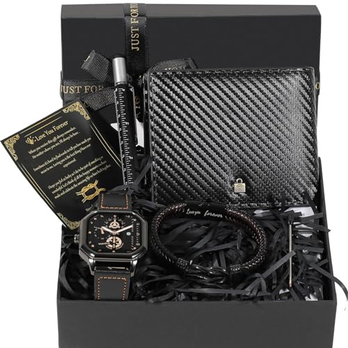 BSTcentelha Mens Gift Set,6-in-1 Multitool Pen& Men's Fashion Watch&Fashion Bracelets&Leather Wallets&Greeting Card Gift Box,Valentine's Day&Father's Day Present (Luxury Style B)