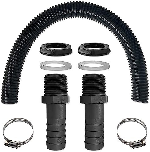 mizikuu Kit di Collegamento Serbatoio Acqua Piovana, Set di collegamento per Serbatoio dell'acqua Piovana con Tubo di Collegamento 50 Cm e 2 Raccordi per Tubo 25 mm Set di Collegamento D'acqua Piovana