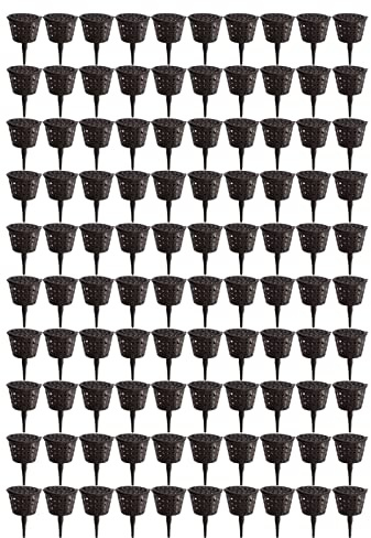 100PCS Bonsai Fertilizer Cups, Plastic Fertilizer Mesh Basket with Lid, Planting Fertilizer Net Pot, Garden Nutrition Box Tools for Succulents and Orchids (Small Size with Lid)