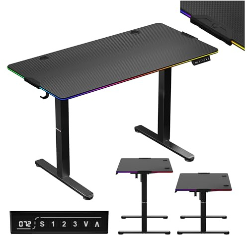 huzaro Hero 8.2 RGB | LED Tisch Elektrisch Computertisch Schreibtisch Stehtisch 120 x 60 cm Höhenverstellbarer | Stufenlos verstellbar 3 Memory-Steuerung Memoboard Metallkonstruktion | Schwarz