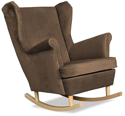 Family Meble Schaukelsessel mit Wabenstruktur, Modell Angelo, Skandinavisch, Relaxsessel aus Webstoff, Loungesessel, Ohrensessel, Bequemer Sessel, Für Wohnzimmer, Esszimmer, Schlafzimmer, Braun