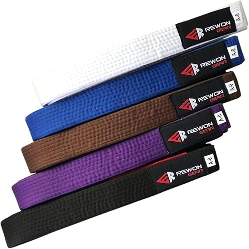 URBANSBEE Cinturón de Karate Judo Taekwondo, Múltiples Colores Doble Envoltura Artes Marciales jiu Jitsu BJJ Raya Cinturóns Deportivo para Hombres Mujeres Entrenamiento (Castaño, A1)
