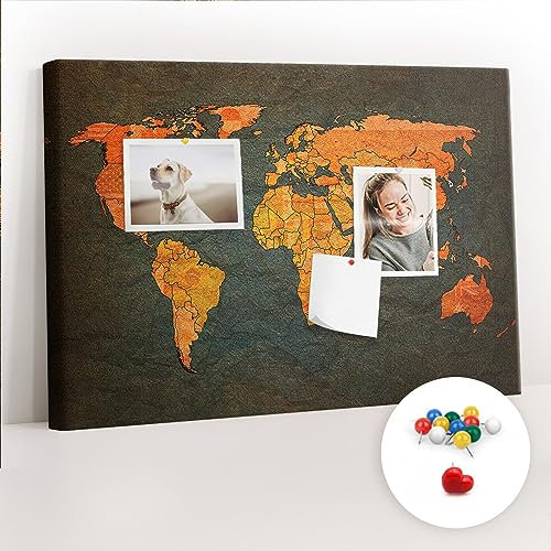 Tulup Reise-Tracker Memoboard Tourkarte Küche 60x40 cm Leinwand Korkbrett Pinnwand - Weltkarte