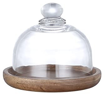 EUBEISAQI Soporte de Pastel de Vidrio - Soporte para Tartas con cúpula de Cristal Transparente con Base de Madera, Transparente Cloche Dome Cake Plate Server Cake Display Tapa