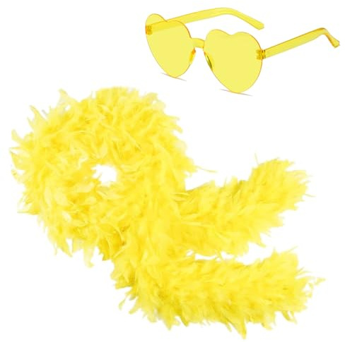 Ceboic Boa en Plumes avec Lunettes de Soleil de Coeur sans Monture, 2M Boa de Plumes Moelleuses Colorées Décoration Accessoire de Costume pour Déguisement, Fête à Thème, Carnaval, Cosplay, Halloween