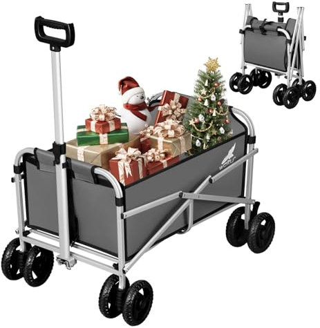 WOLTU Bollerwagen faltbar, Handwagen Transportwagen klappbar, Gartenwagen Strandwagen mit Bremsen Doppelrädern, Trolley für Garten Strand Camping, 80 kg belastbar, Dunkelgrau