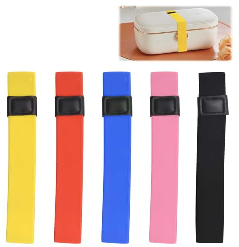 Les-Theresa 5Pcs Lunch Box Bands Elastic, Bento Box Straps Adjustable, Double Layer Lunchbox Strap for Picnic Camping Travel
