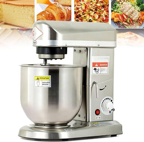 Batidora de masa comercial, Batidora de masa en espiral,Batidora de alimentos comercial, con gancho para masa, batidor, batidor y tazón para panadería, pizzería, restaurante,5L
