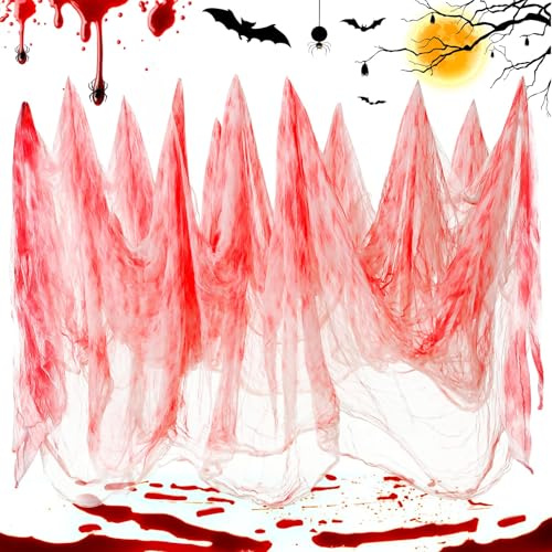 Wzone Paño de sangre de Halloween con falsificación, 215 x 500 cm (84 x 197 pulgadas), gasa para decoración gótica, tela súper grande para Halloween, decoración de fiesta