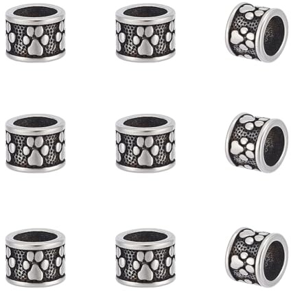 UNICRAFTALE 10 Stück 304 europäische Perlen aus Edelstahl, silberfarben, antik, tibetischer Stil, Spaltenperlen, 8 mm, für Haare, Bart, Armbänder, Schmuckherstellung