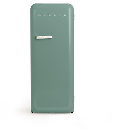 CREATE / RETRO FRIDGE 150 MARBLE/Frigorífico verde sage maneta mármol con congelador 281L / 102W. bajo consumo. diseño vintage. 150cm. 3 estantes. regulador temperatura. botellero. 60x60x150cm