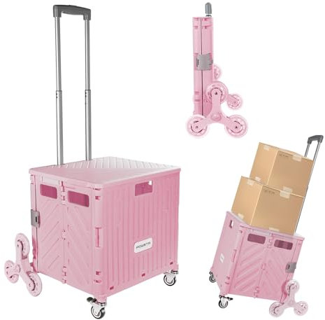 POWSTR Carrello per la spesa pieghevole con ruote per salire le scale, 70 l, con coperchio rimovibile e manico in alluminio regolabile, cassa per campeggio, casa, ufficio, shopping