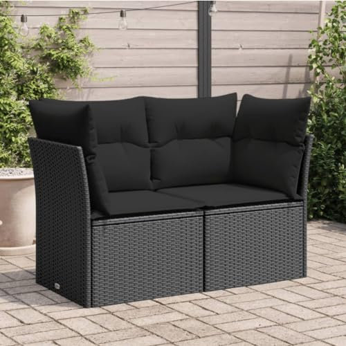 Iiaky Gartensofa mit Kissen 2-Sitzer GartenmöBel Terrassensofa Outdoor Sofa Balkon Outdoor Couch Loungesofa Outdoor Schwarz Poly Rattan