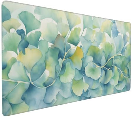 Gaming Mauspad XXL Ginkgo biloba Mousepad 1000x500x4mm grüne Blätter Verlängertes Mauspad Schreibtischauflage,Genähte Kanten,Verbessert Präzision Geschwindigkeit Wasserdicht Geeignet Büro Decor