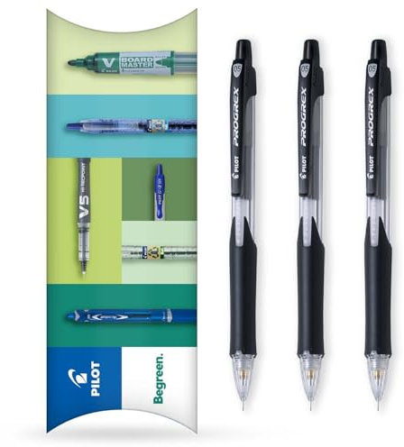 PILOT Progrex Mechanical Pencil - BeGreen Range - 71% Recycled - Black Barrel - 0.5mm Nib - Pack of 3 in Pillow Packaging