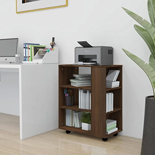 Rollschrank Braun Eichen-Optik 60x35x75 cm Holzwerkstoff,Rollbarer Aktenschrank aus Holzwerkstoff in Braun Eichenoptik für zusätzlichen Stauraum am Schreibtisch Küchenschränke, Aufbewahrungsschränke,