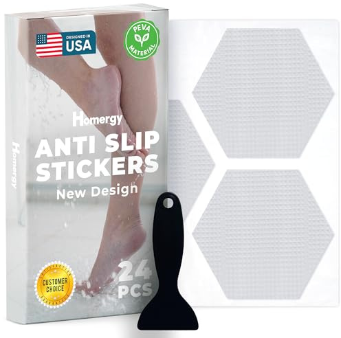 Anti-Slip Shower Stickers - Help Reduce Slipping in Bathtub & Shower, Clear Non-Slip Bath Strips, Strong Adhesive Bathtub Appliques Suitable for Homes with Kids, Adults & Seniors - 24 Pcs - Homergy