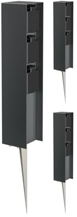 ledscom.de 3X Garten-Steckdosen-Säule POMI mit Erdspieß für außen, IP44, 3-Fach, anthrazit, eckig, 33cm