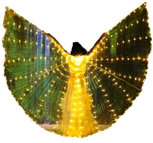LED Isis Flügel Bauchtanzflügel 360 Grad LED mit 20-100cm Teleskopstab 2 Modi Lichtsteuerung LED Flügel für Erwachsene Schmetterlingsflügel Kinder LED für Bühnenauftritte Halloween (Gelb, Erwachsene)
