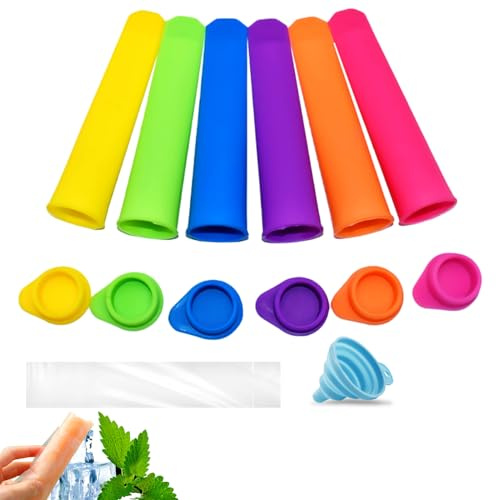 Stampi per ghiaccio in silicone, riutilizzabili, 6 pezzi, sacchetti popsicle, 50 pezzi, stampi per ghiaccio d'acqua, con 1 imbuto blu, riutilizzabili per sacchetti di ghiaccio ad acqua