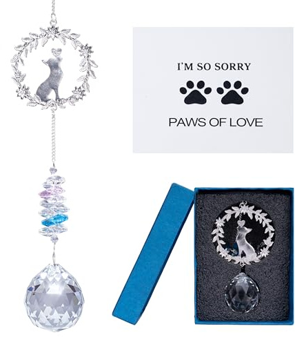 Toptime Dog Memorial Gifts, Pet Memorial Sun Catcher for Loss of Dog, 3D Puppy Wreath Relief Crystal Suncatcher with Paw Print Card, Hanging Rainbow Sun Catchers for Windows Garden Balcony Decor