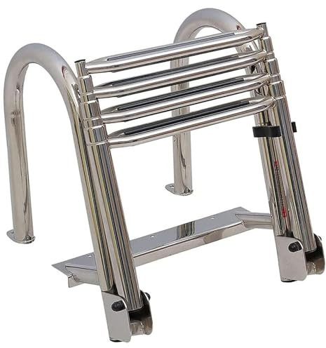 ZEEKYFOR 4 Step Pontoon Boat Ladder Telescoping Folding Docking Deck Swim Ladder, Stainless Steel Pool Ladder with 2 Handrails,5cm/2in Wide Step