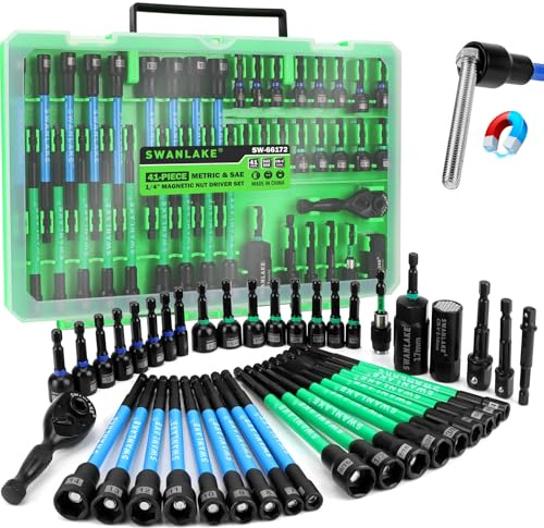 41-teiliges Magnet-Steckschlüssel-Set für Schlagbohrmaschine metrisch & SAE, Schlag-Steckschlüsseladapter, 2-in-1-Ratschengriff, Flügelmutter-Treiber, Universal-Stecknuss, 1/4 Zoll