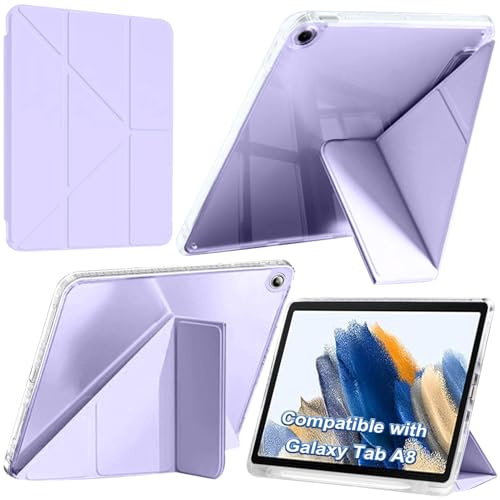 A-BEAUTY Custodia Compatibile con Samsung Galaxy Tab A8 10.5 Pollici (SM-X200/X205/X207) con Portapenne, Cover Trasparente Antiurto, Supporto Trifold 6 in 1 a Forma di Y, Lilla