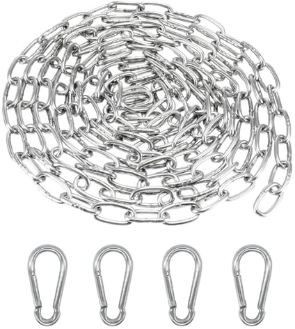 Chaîne en acier inoxydable avec mousqueton - Chaîne en acier rond de 3 m de diamètre 2 mm - Chaîne en métal à suspendre - Convient pour laisses de chien, fauteuils suspendus et balançoires