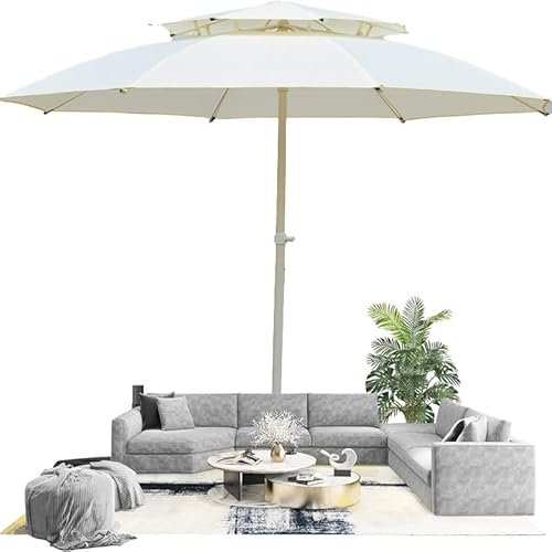 Tragbarer Strandschirm, 3 m, großer Outdoor-Sonnenschirm mit doppeltem Baldachin, 8 Rippen, abnehmbare Stange, ideal für Terrasse, Garten und Deck, UV-Schutz, Weiß