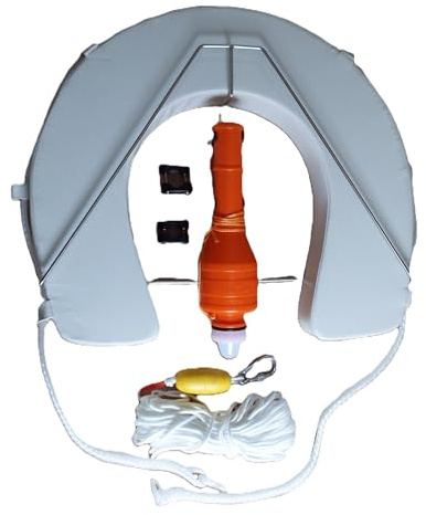 Marine Safety MOB Kit, Horseshoe Lifebuoy with LED Light, Throw Line and V-Bracket Mount
