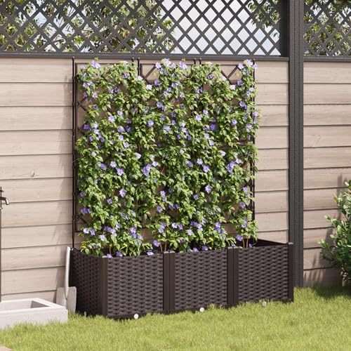 HaoChrymec Maceta con Enrejado (3 Unidades), plástico sintético, diseño Moderno, jardinería Vertical, macetero Exterior/Interior, jardín, balcón, marrón, 120x40x143 cm